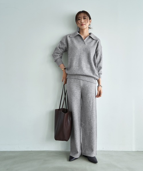 STYLE DELI(スタイルデリ)の「滑らかもっちりスキッパーニットセットアップ(ニット/セーター・レディース・グレー/ブラック/ホワイト系・FREE)」の2枚目の写真