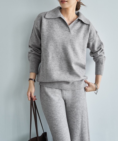 STYLE DELI(スタイルデリ)の「滑らかもっちりスキッパーニットセットアップ(ニット/セーター・レディース・グレー/ブラック/ホワイト系・FREE)」の5枚目の写真