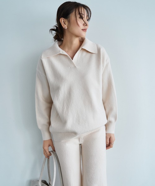 STYLE DELI(スタイルデリ)の「滑らかもっちりスキッパーニットセットアップ(ニット/セーター・レディース・グレー/ブラック/ホワイト系・FREE)」の12枚目の写真