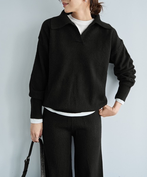 STYLE DELI(スタイルデリ)の「滑らかもっちりスキッパーニットセットアップ(ニット/セーター・レディース・グレー/ブラック/ホワイト系・FREE)」の20枚目の写真
