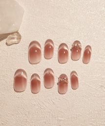 Anail（エーネイル）の「【ZOZO限定】水光ネイルアクアブルーマグネットドットチェック3Dリボンパーツショートラウンドネイルチップ 春ネイル1（ネイルシール/ネイルチップ）」