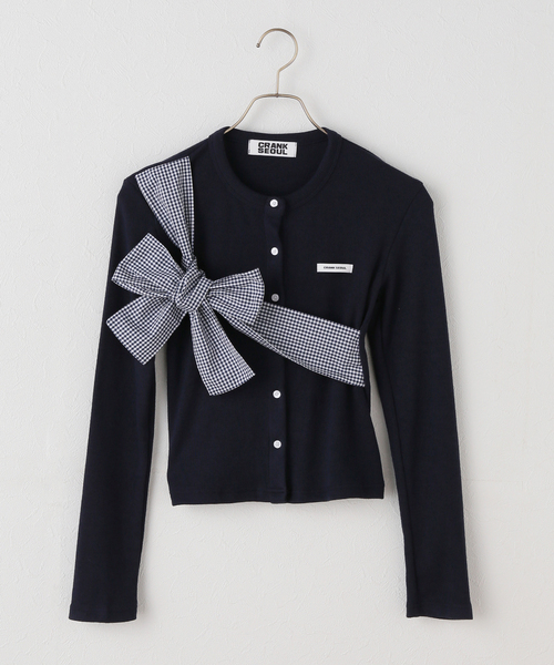 U by SPICK&SPAN(ユーバイスピックアンドスパン)の「CRANK/クランク RIBBON-TIED KNIT CARDIGAN(ニット/セーター・レディース・ホワイト/ネイビー・FREE)」の2枚目の写真