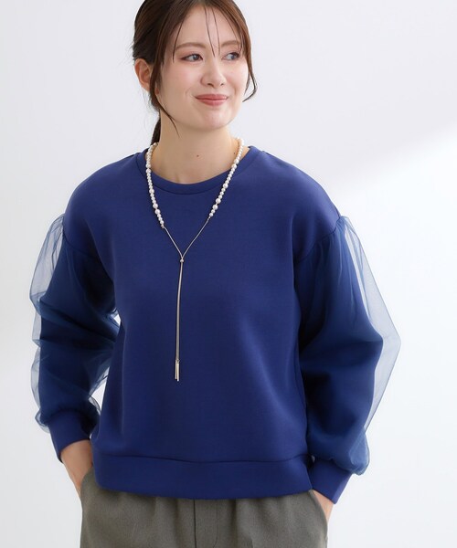 Reflect(リフレクト)の「チュールレイヤードスリーブプルオーバー(Tシャツ/カットソー・レディース・アイボリー/チャコールグレー/ブルー系その他・09/11)」の4枚目の写真