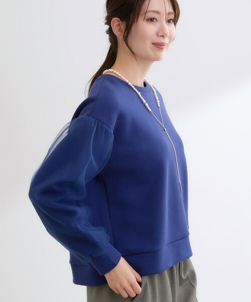 Reflect（リフレクト）の「チュールレイヤードスリーブプルオーバー（Tシャツ/カットソー・レディース・アイボリー/チャコールグレー/ブルー系その他・09/11）」の4枚目の写真