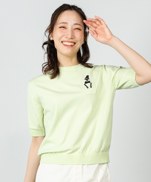 STUDIO PICONE(スタジオピッコーネ)の「コットン混picolady半袖ニット(ニット/セーター・レディース・ライトグレー/ライトグリーン/ピンク/ブラック・L/M)」の12枚目の写真