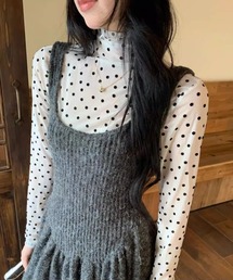 プチハイネックドット柄シアートップス
