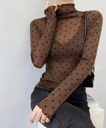プチハイネックドット柄シアートップス