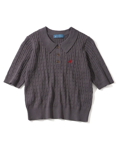 BEVERLY HILLS POLO CLUB(ビバリーヒルズポロクラブ)の「【Bevery Hills Polo Club/ビバリーヒルズ ポロクラブ】ワンポイント刺繍 ケーブル編み リブ半袖ポロニット(ニット/セーター・レディース・チャコールグレー/コーラルピンク/アイボリー・M)」の12枚目の写真