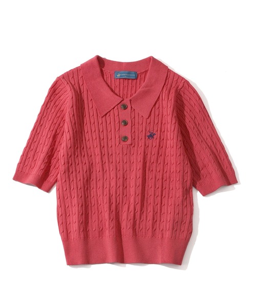 BEVERLY HILLS POLO CLUB(ビバリーヒルズポロクラブ)の「【Bevery Hills Polo Club/ビバリーヒルズ ポロクラブ】ワンポイント刺繍 ケーブル編み リブ半袖ポロニット(ニット/セーター・レディース・チャコールグレー/コーラルピンク/アイボリー・M)」の15枚目の写真