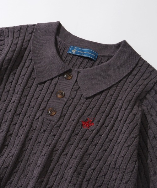 BEVERLY HILLS POLO CLUB(ビバリーヒルズポロクラブ)の「【Bevery Hills Polo Club/ビバリーヒルズ ポロクラブ】ワンポイント刺繍 ケーブル編み リブ半袖ポロニット(ニット/セーター・レディース・チャコールグレー/コーラルピンク/アイボリー・M)」の16枚目の写真