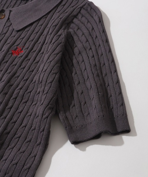 BEVERLY HILLS POLO CLUB(ビバリーヒルズポロクラブ)の「【Bevery Hills Polo Club/ビバリーヒルズ ポロクラブ】ワンポイント刺繍 ケーブル編み リブ半袖ポロニット(ニット/セーター・レディース・チャコールグレー/コーラルピンク/アイボリー・M)」の17枚目の写真