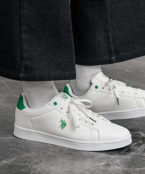 U.S. POLO ASSN.(ユーエスポロアッスン)の「U.S. POLO ASSN. ユーエスポロアッスン ローカット 紐靴コートスニーカー(スニーカー・メンズ・ホワイト×グリーン/ブラック×シルバー/ホワイト×ブラック・26cm/25cm/24cm/23cm/28cm/27cm)」の1枚目の写真