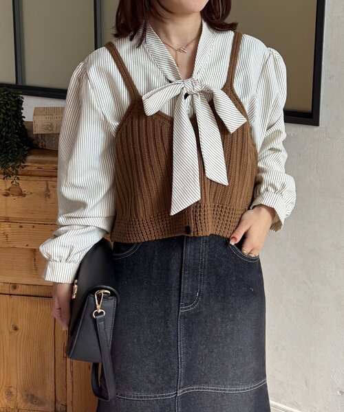 Thevon（ゼボン）の「ビスチェSETボウタイブラウス（シャツ/ブラウス・レディース・ブルー/ベージュ/アイボリー・FREE）」の8枚目の写真