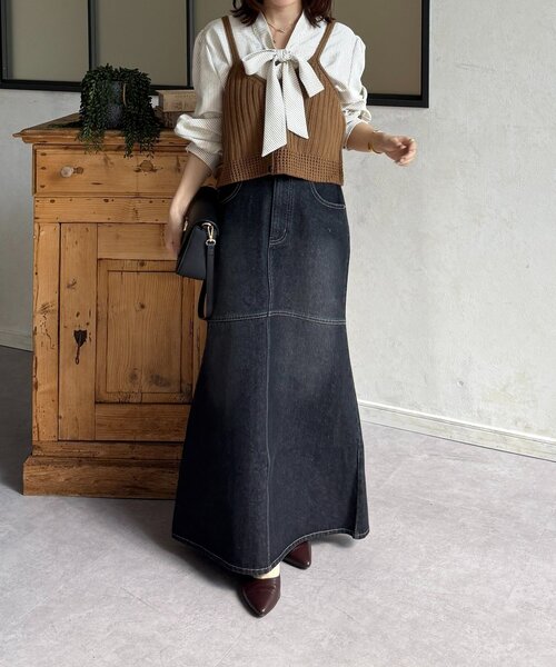 Thevon（ゼボン）の「ビスチェSETボウタイブラウス（シャツ/ブラウス・レディース・ブルー/ベージュ/アイボリー・FREE）」の9枚目の写真