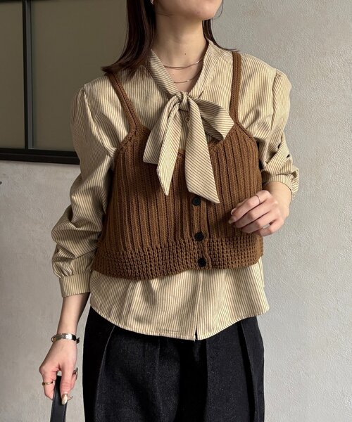 Thevon（ゼボン）の「ビスチェSETボウタイブラウス（シャツ/ブラウス・レディース・ブルー/ベージュ/アイボリー・FREE）」の15枚目の写真