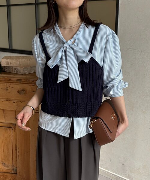 Thevon（ゼボン）の「ビスチェSETボウタイブラウス（シャツ/ブラウス・レディース・ブルー/ベージュ/アイボリー・FREE）」の21枚目の写真