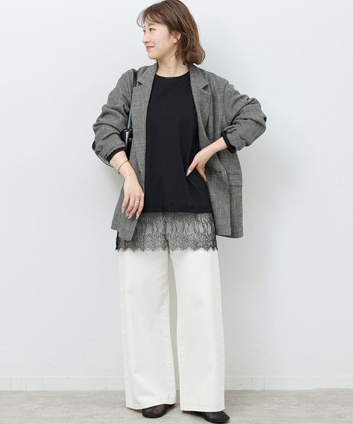 JOURNAL STANDARD relume（ジャーナルスタンダード　レリューム）の「レースヘムロンT（Tシャツ/カットソー・レディース・ホワイト/ブラック/ブラック系その他・FREE）」の10枚目の写真