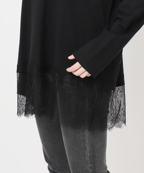 JOURNAL STANDARD relume（ジャーナルスタンダード　レリューム）の「レースヘムロンT（Tシャツ/カットソー・レディース・ホワイト/ブラック/ブラック系その他・FREE）」の4枚目の写真