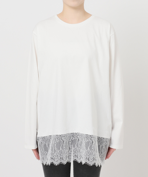 JOURNAL STANDARD relume（ジャーナルスタンダード　レリューム）の「レースヘムロンT（Tシャツ/カットソー・レディース・ホワイト/ブラック/ブラック系その他・FREE）」の9枚目の写真