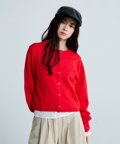 JEANASIS（ジーナシス）の「14Gイゲージリブスナップカーディガン/668667（カーディガン/ボレロ・レディース・ホワイト/ブラック/レッド/マルチ・FREE）」の3枚目の写真