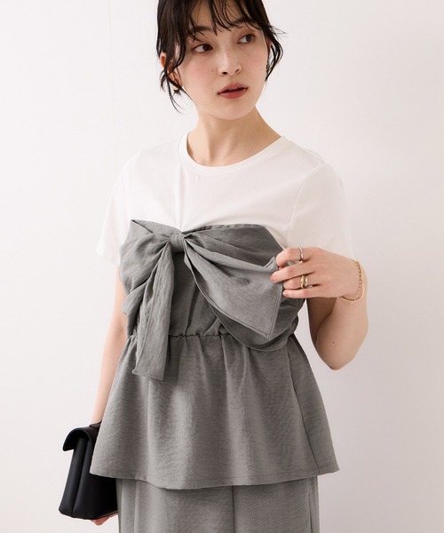 VIS（ビス）の「美easyリネンライクリボンビスチェトップス/イージーケア・接触冷感・セットアップ対応（Tシャツ/カットソー・レディース・ピンク/ブラック/キナリ/グレー・FREE）」の3枚目の写真