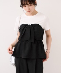 VIS | 美easyリネンライクリボンビスチェトップス/イージーケア・接触冷感・セットアップ対応(Tシャツ/カットソー)