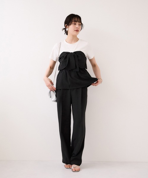 VIS（ビス）の「美easyリネンライクリボンビスチェトップス/イージーケア・接触冷感・セットアップ対応（Tシャツ/カットソー・レディース・ピンク/ブラック/キナリ/グレー・FREE）」の11枚目の写真