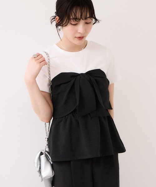 VIS（ビス）の「美easyリネンライクリボンビスチェトップス/イージーケア・接触冷感・セットアップ対応（Tシャツ/カットソー・レディース・ピンク/ブラック/キナリ/グレー・FREE）」の6枚目の写真