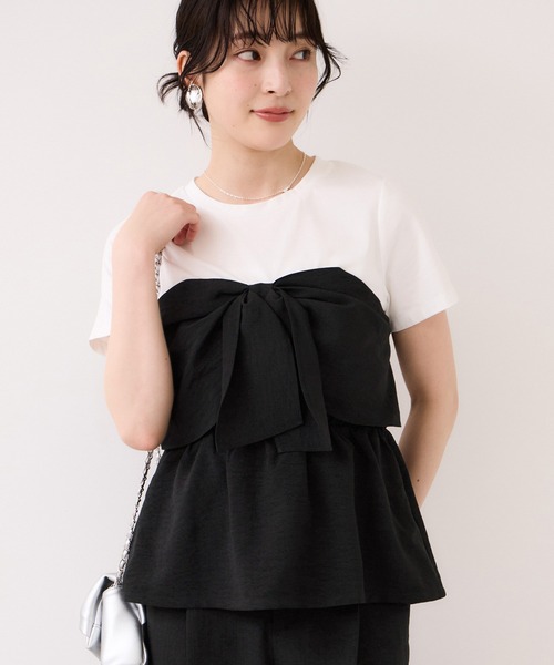 VIS（ビス）の「美easyリネンライクリボンビスチェトップス/イージーケア・接触冷感・セットアップ対応（Tシャツ/カットソー・レディース・ピンク/ブラック/キナリ/グレー・FREE）」の7枚目の写真