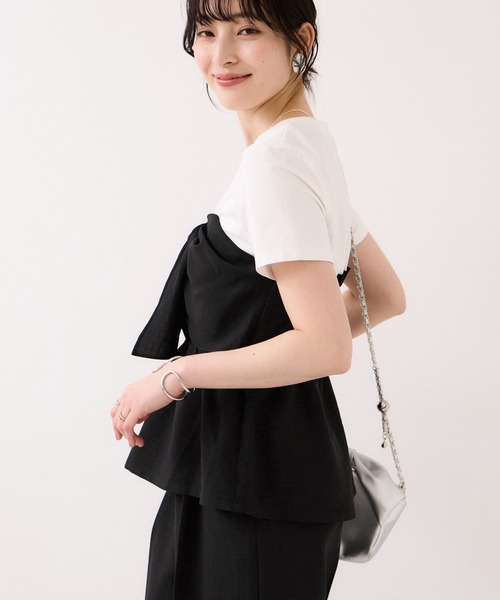 VIS（ビス）の「美easyリネンライクリボンビスチェトップス/イージーケア・接触冷感・セットアップ対応（Tシャツ/カットソー・レディース・ピンク/ブラック/キナリ/グレー・FREE）」の8枚目の写真