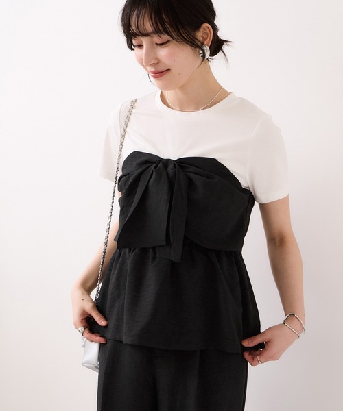 VIS（ビス）の「美easyリネンライクリボンビスチェトップス/イージーケア・接触冷感・セットアップ対応（Tシャツ/カットソー・レディース・ピンク/ブラック/キナリ/グレー・FREE）」の9枚目の写真