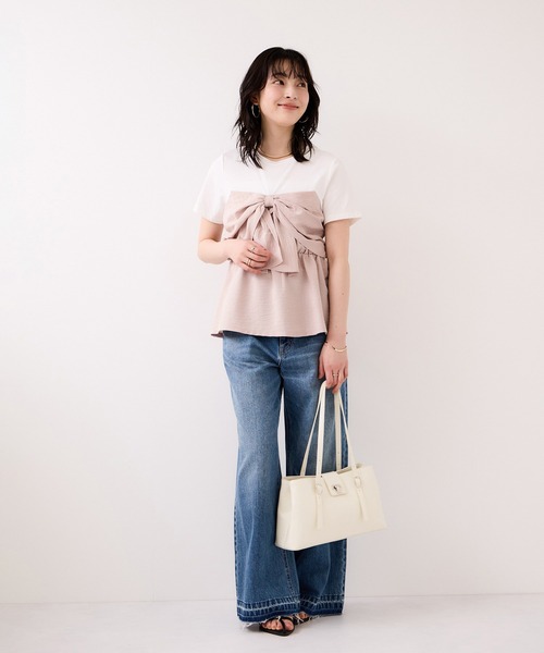 VIS（ビス）の「美easyリネンライクリボンビスチェトップス/イージーケア・接触冷感・セットアップ対応（Tシャツ/カットソー・レディース・ピンク/ブラック/キナリ/グレー・FREE）」の17枚目の写真