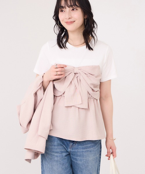 VIS（ビス）の「美easyリネンライクリボンビスチェトップス/イージーケア・接触冷感・セットアップ対応（Tシャツ/カットソー・レディース・ピンク/ブラック/キナリ/グレー・FREE）」の12枚目の写真