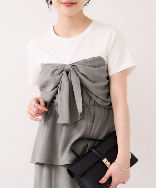 VIS（ビス）の「美easyリネンライクリボンビスチェトップス/イージーケア・接触冷感・セットアップ対応（Tシャツ/カットソー・レディース・ピンク/ブラック/キナリ/グレー・FREE）」の19枚目の写真