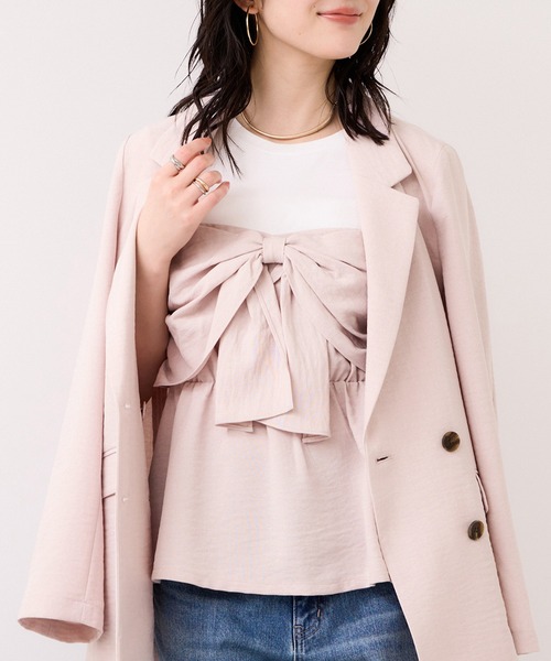 VIS（ビス）の「美easyリネンライクリボンビスチェトップス/イージーケア・接触冷感・セットアップ対応（Tシャツ/カットソー・レディース・ピンク/ブラック/キナリ/グレー・FREE）」の15枚目の写真