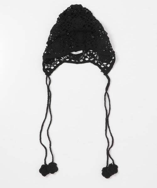 SMELLY(スメリー)の「フラワーデザインボンネット(ニットキャップ/ビーニー・レディース・アイボリー/ブラック・-)」の9枚目の写真