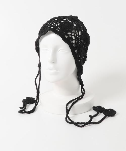 SMELLY(スメリー)の「フラワーデザインボンネット(ニットキャップ/ビーニー・レディース・アイボリー/ブラック・-)」の11枚目の写真