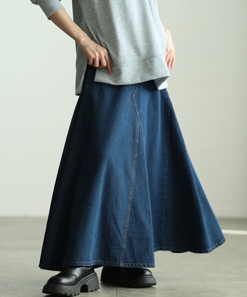 Sawa a la mode(サワアラモード)の「コットンデニムフレアゴアスカート(デニムスカート・レディース・ブラック/ネイビー/ホワイト・FREE)」の3枚目の写真