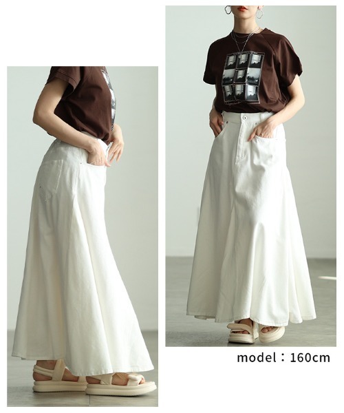 Sawa a la mode(サワアラモード)の「コットンデニムフレアゴアスカート(デニムスカート・レディース・ブラック/ネイビー/ホワイト・FREE)」の10枚目の写真