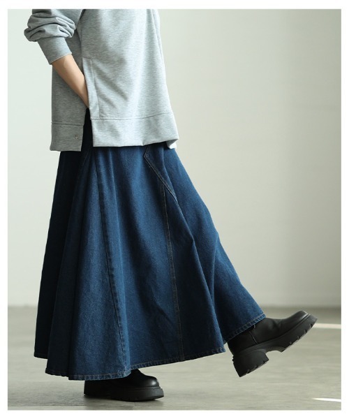 Sawa a la mode(サワアラモード)の「コットンデニムフレアゴアスカート(デニムスカート・レディース・ブラック/ネイビー/ホワイト・FREE)」の12枚目の写真