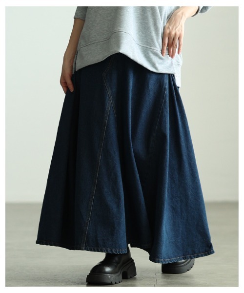 Sawa a la mode(サワアラモード)の「コットンデニムフレアゴアスカート(デニムスカート・レディース・ブラック/ネイビー/ホワイト・FREE)」の13枚目の写真