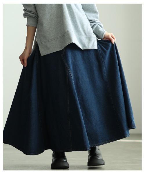 Sawa a la mode(サワアラモード)の「コットンデニムフレアゴアスカート(デニムスカート・レディース・ブラック/ネイビー/ホワイト・FREE)」の18枚目の写真