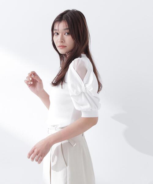NATURAL BEAUTY BASIC(ナチュラルビューティーベーシック)の「◇シアーツイストスリーブニット(ニット/セーター・レディース・ブルー/ピンク/オフホワイト/ブラック・FREE)」の2枚目の写真