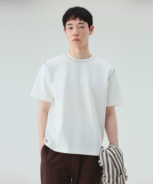 BEAMS HEART(ビームスハート)の「【ユニセックス】ダンボール スラブ ステッチ クルーネック Tシャツ (吸水速乾)(Tシャツ/カットソー・メンズ・ホワイト/ブラック・SMALL/MEDIUM/LARGE)」の3枚目の写真
