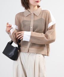 EGLANTINE 襟付きメッシュニットカーディガン