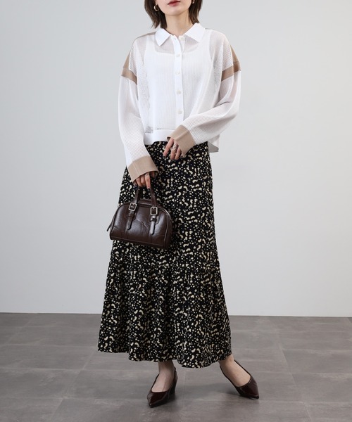 EGLANTINE（エグランティーヌ）の「EGLANTINE 襟付きメッシュニットカーディガン（カーディガン/ボレロ・レディース・オフホワイト/グレー/サンドベージュ/イエロー・40）」の11枚目の写真