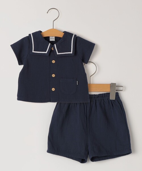 SHIPS(シップス)の「SHIPS KIDS:70~80cm / セーラー セットアップ(ロンパース・キッズ・ストーン/ネイビー・70/80)」の2枚目の写真