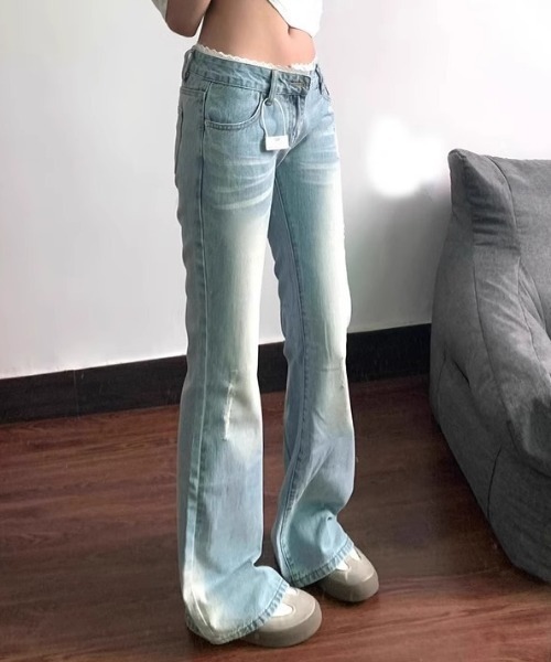 Teem Store(チームストア)の「ウエストレースダメージ加工フレアデニムパンツ(デニムパンツ・レディース・ブルー・L/M)」の7枚目の写真