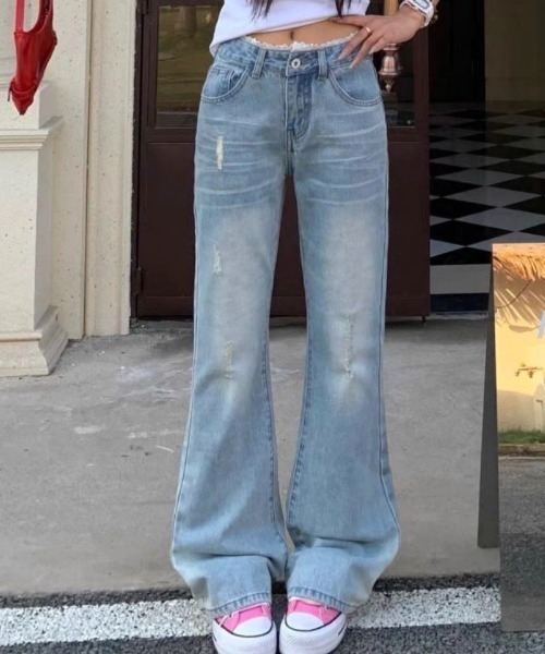 Teem Store(チームストア)の「ウエストレースダメージ加工フレアデニムパンツ(デニムパンツ・レディース・ブルー・L/M)」の17枚目の写真
