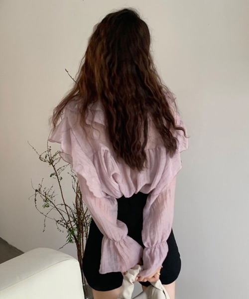 SallyLunn(サリーラン)の「フリルVネックブラウス(シャツ/ブラウス・レディース・ホワイト/ピンク・MEDIUM/LARGE)」の5枚目の写真